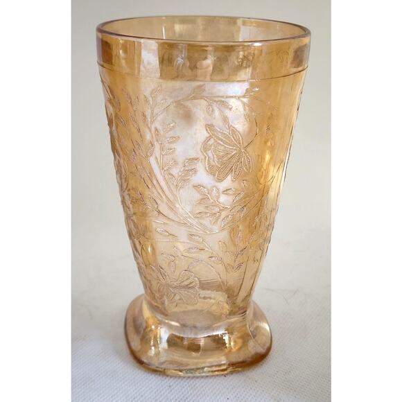 GLASSES-JEANNETTE GLASS FLORAGOLD-LOUISA-Tumblers-Amber-Iridescent-Set 4 - Picture 2 of 8